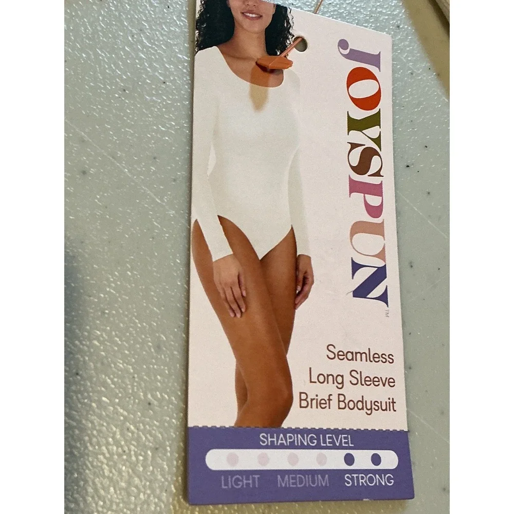 NWT Joyspun Womens White Seamless Long Sleeve Bodysuit‎ Shapewear Large 12-14